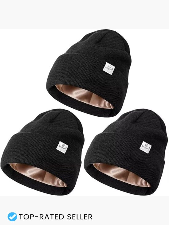 3 Pack Satin Lined Winter Beanies Knit Warm Cuffed Skullies Unisex main image 5
